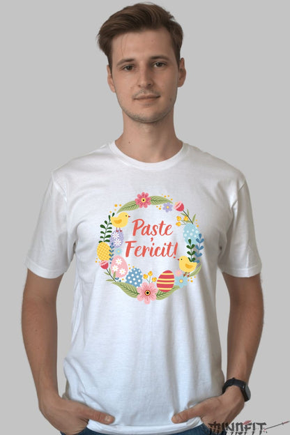 Tricou Paste Fericit - Sarbatoare intre Oua si Flori Barbat Alb