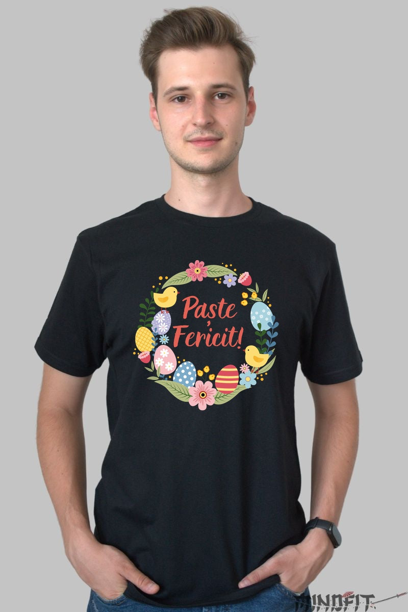 Tricou Paste Fericit - Sarbatoare intre Oua si Flori Barbat Negru
