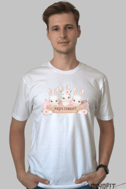Tricou Paste Fericit - Trei Iepurasi Veseli Barbat Alb
