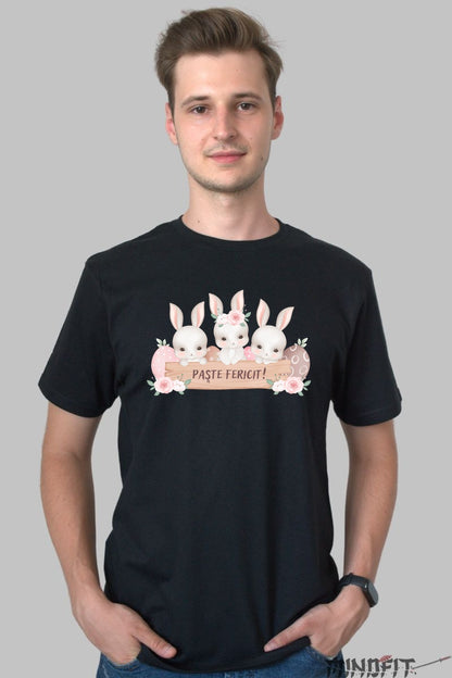 Tricou Paste Fericit - Trei Iepurasi Veseli Barbat Negru