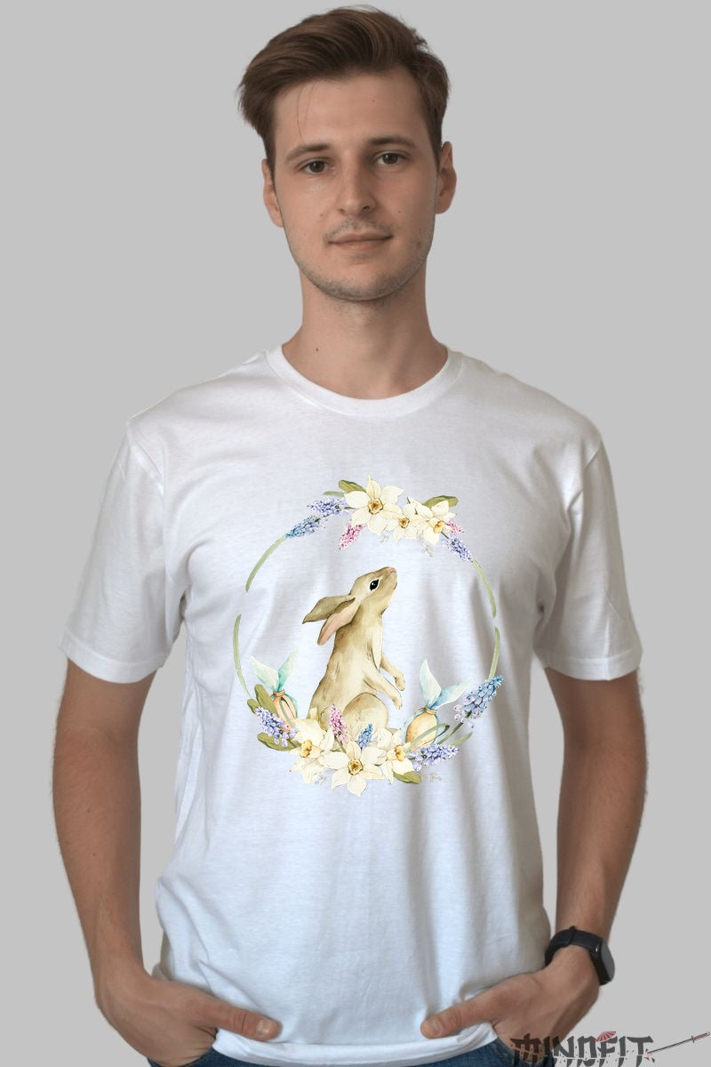 Tricou Paste - Iepuras Elegant Si Colorat Barbat Alb