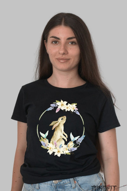 Tricou Paste - Iepuras Elegant Si Colorat Dama Negru