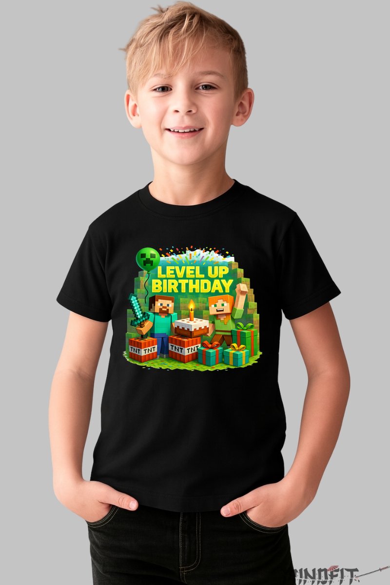 Tricou Pixel Level Up - Model Aniversar Epic baiat negru