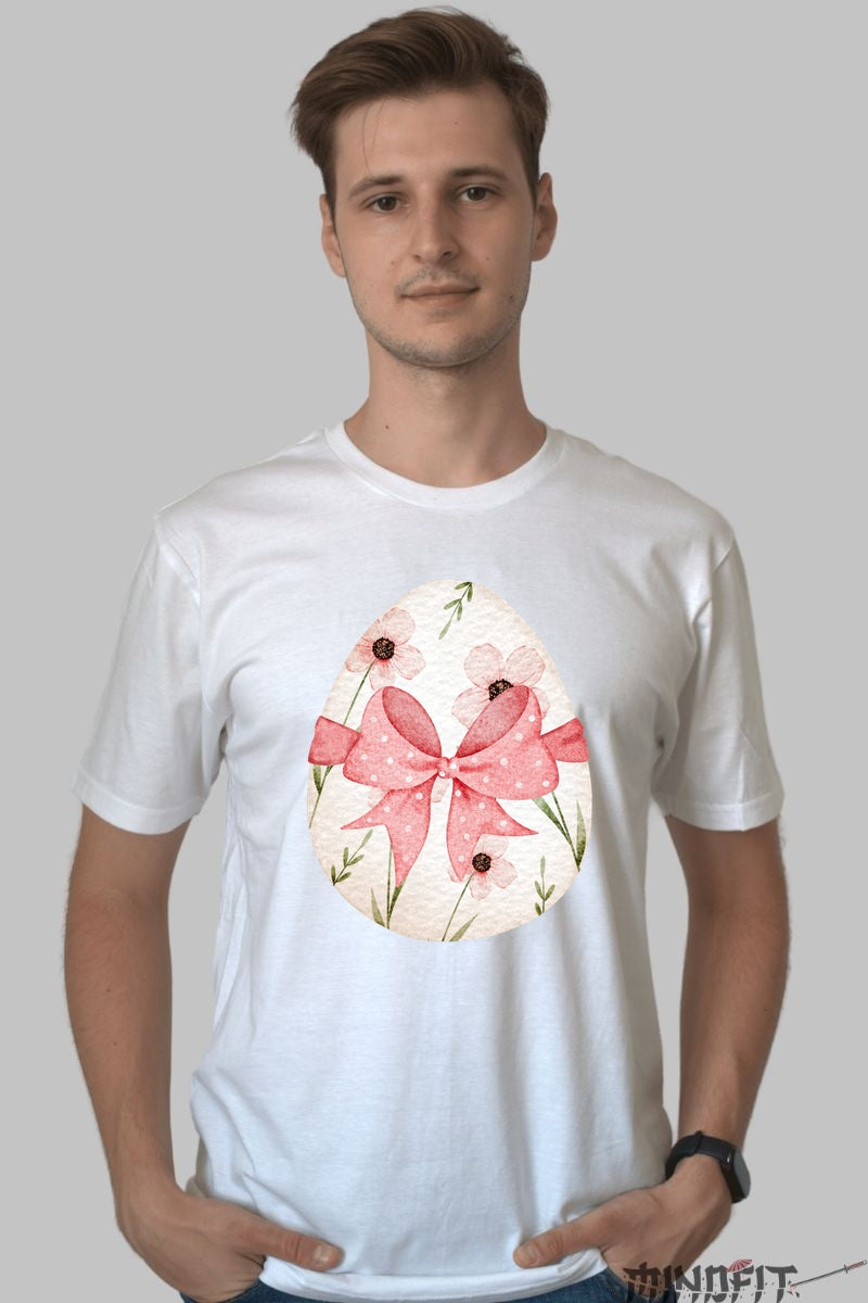 Tricou Primavara Fericita - Ou cu Fundita Barbat Alb