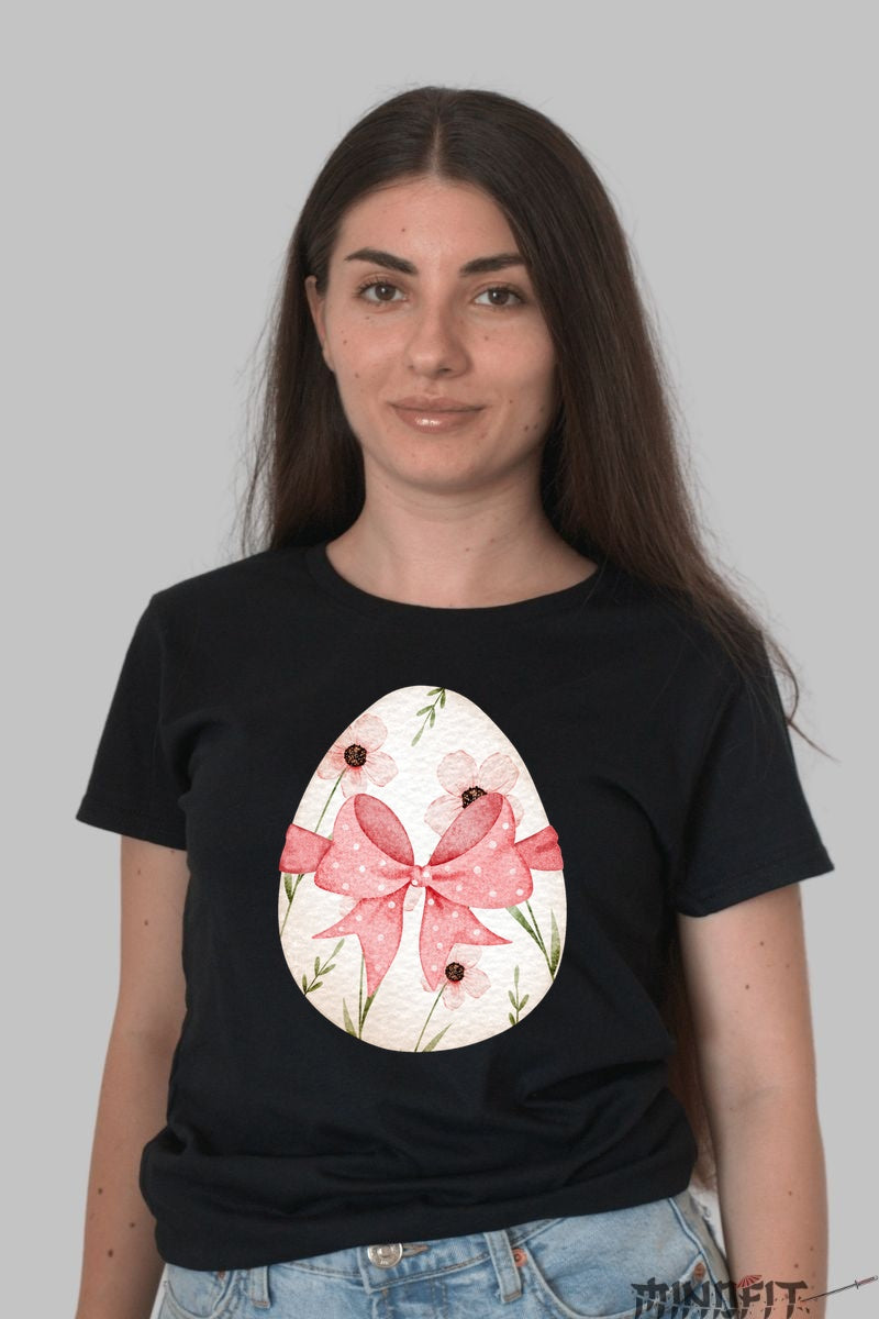 Tricou Primavara Fericita - Ou cu Fundita Dama Negru