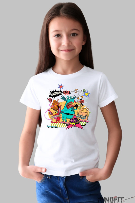 Tricou Real Monsters - Cartoon Network Nostalgia fata alb
