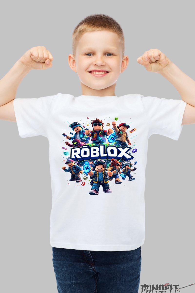 Tricou Roblox - Aventuri in Universul Gaming baiat alb