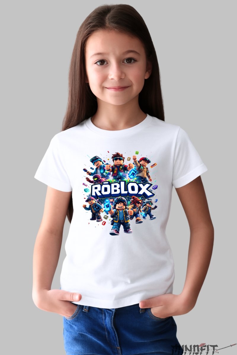 Tricou Roblox - Aventuri in Universul Gaming fata alb