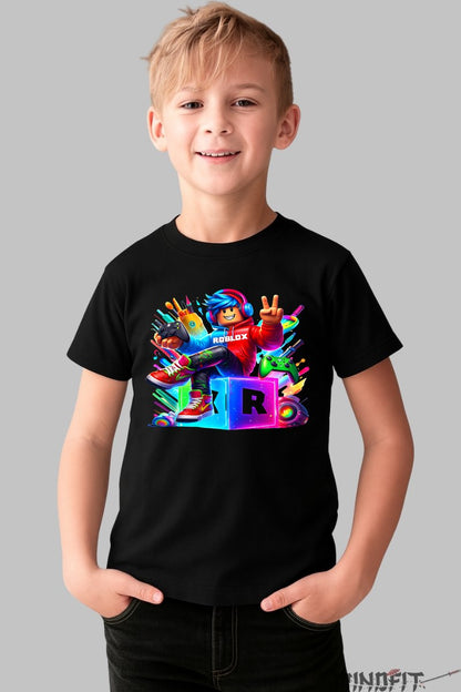 Tricou Roblox cu Gamer Vibrant - Aventuri dinamice baiat negru