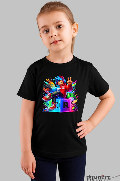 Tricou Roblox cu Gamer Vibrant - Aventuri dinamice fata negru