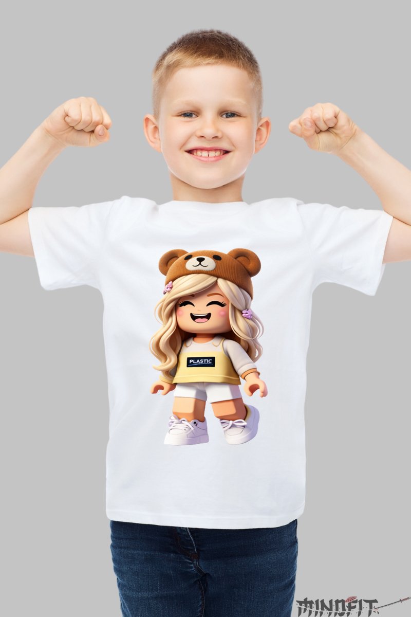 Tricou Roblox Cute Adventure - Ursulet Fericit baiat alb