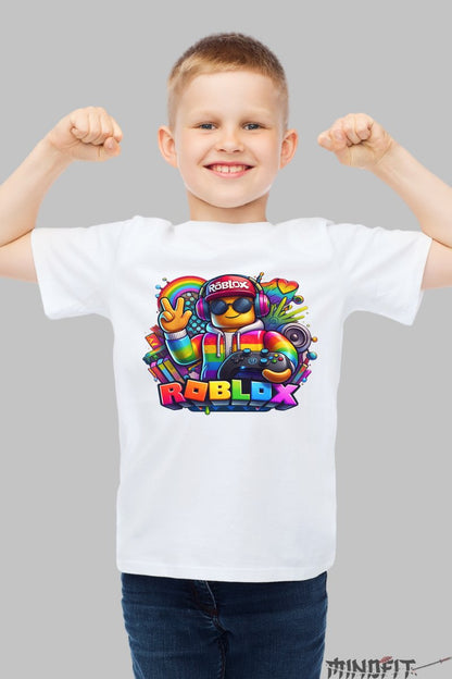Tricou Roblox DJ Style - Vibratie Ultracool baiat alb