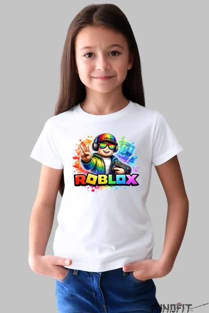 Tricou Roblox - Gamer in Actiune fata alb