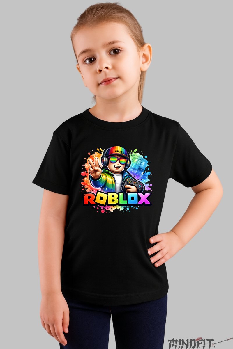Tricou Roblox - Gamer in Actiune fata negru