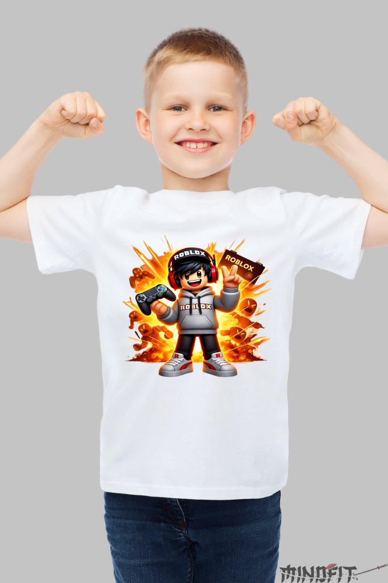 Tricou Roblox Gamer - Model Exploziv baiat alb