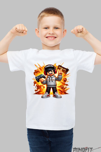 Tricou Roblox Gamer - Model Exploziv baiat alb