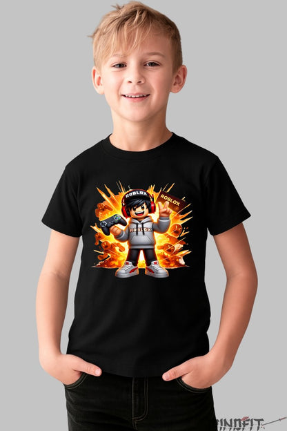 Tricou Roblox Gamer - Model Exploziv baiat negru