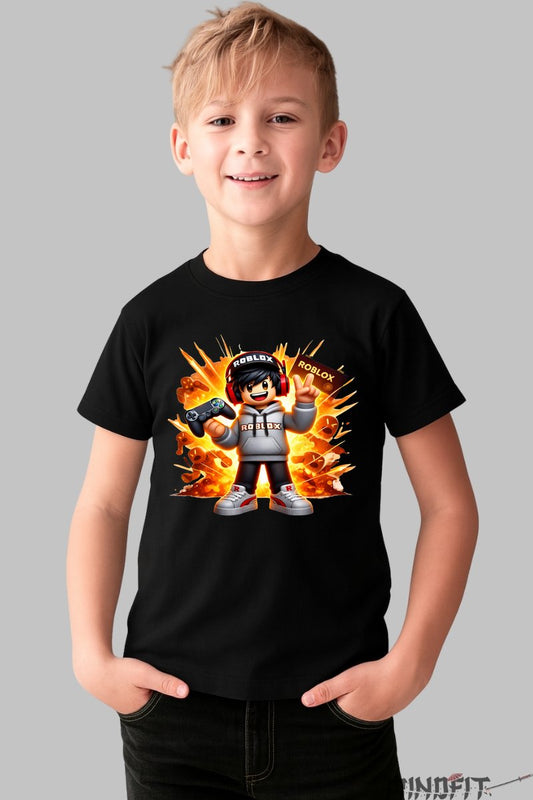 Tricou Roblox Gamer - Model Exploziv baiat negru