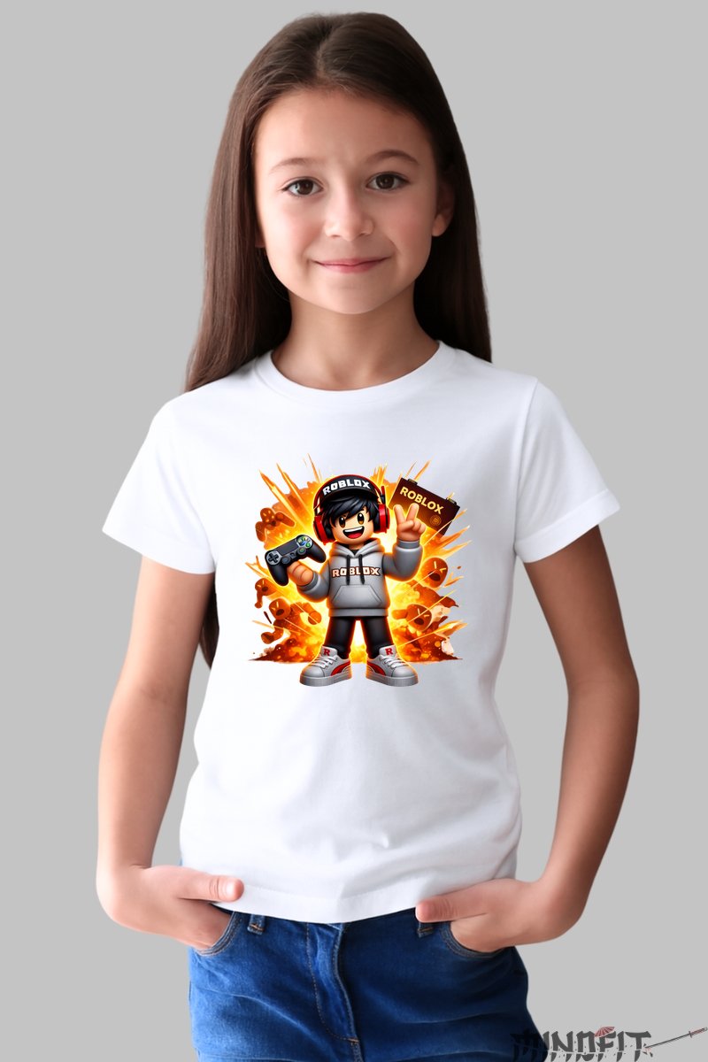 Tricou Roblox Gamer - Model Exploziv fata alb