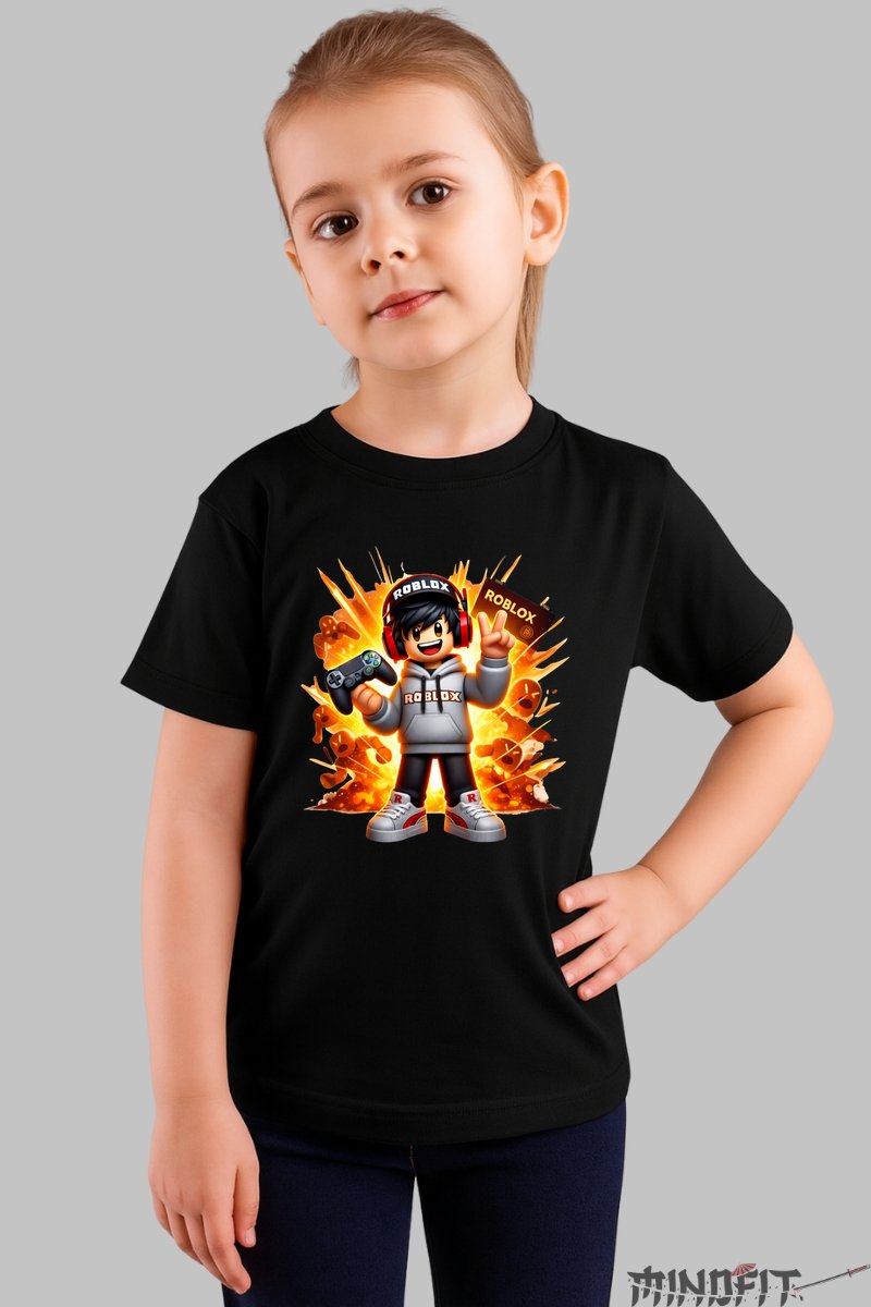Tricou Roblox Gamer - Model Exploziv fata negru