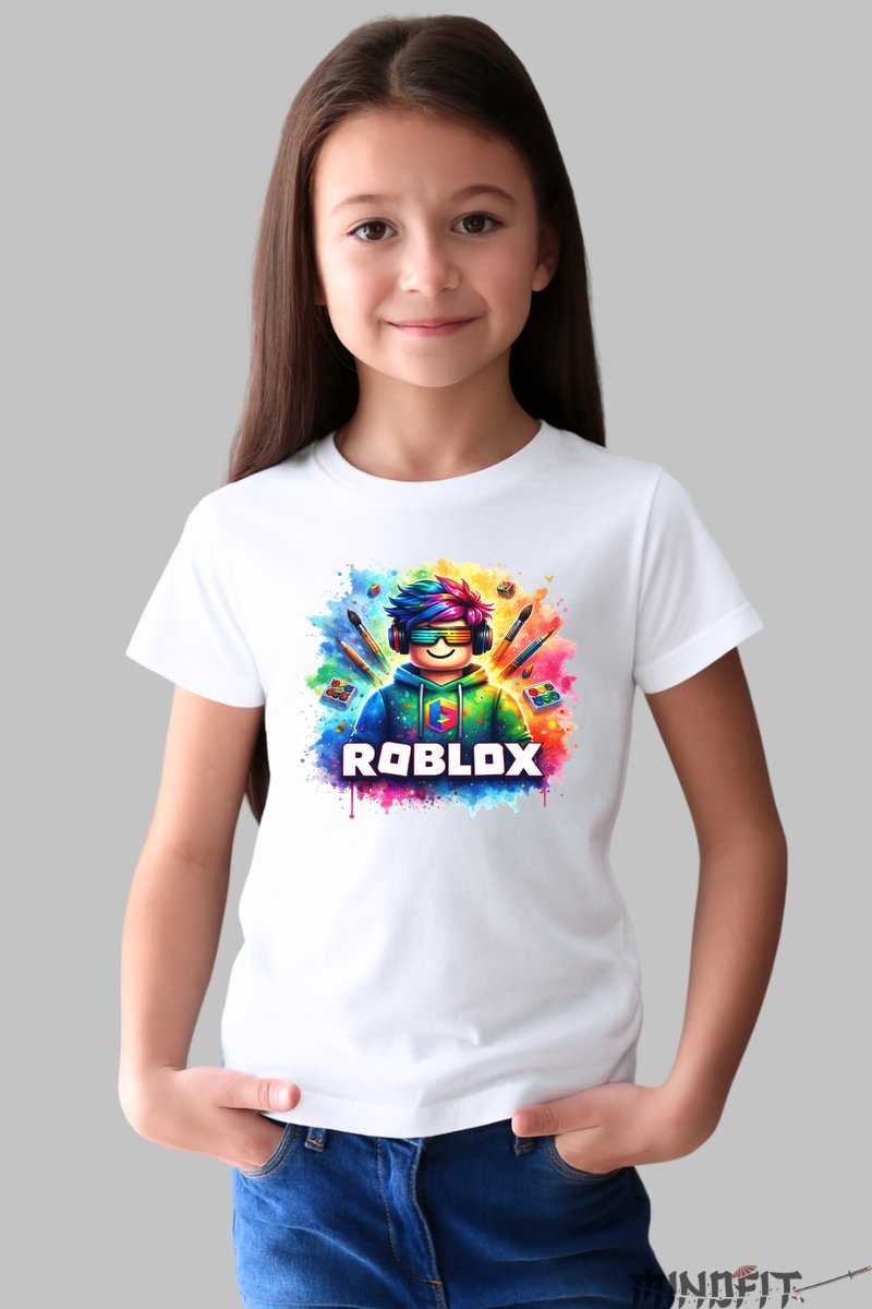 Tricou Roblox Gamer Pro - Culoare Aurorala fata alb