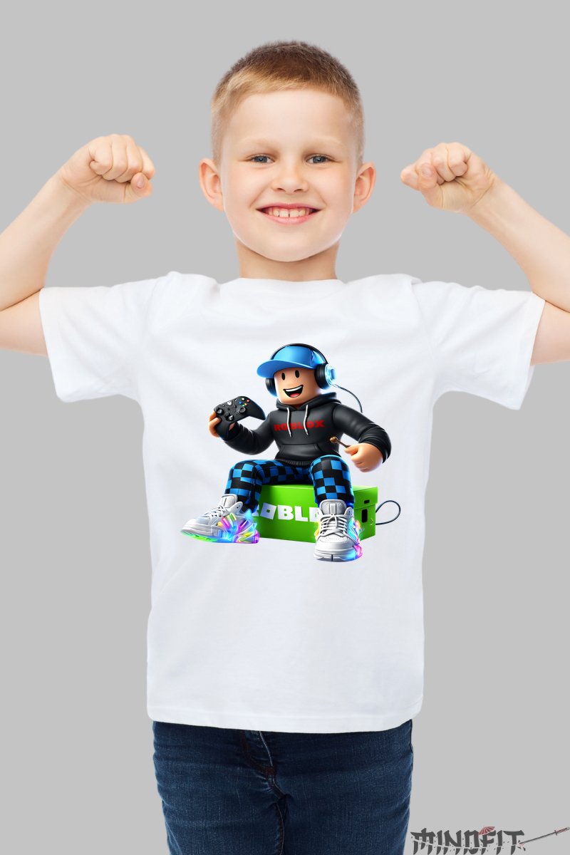 Tricou Roblox Gamer Vibes - Jucator Epic baiat alb