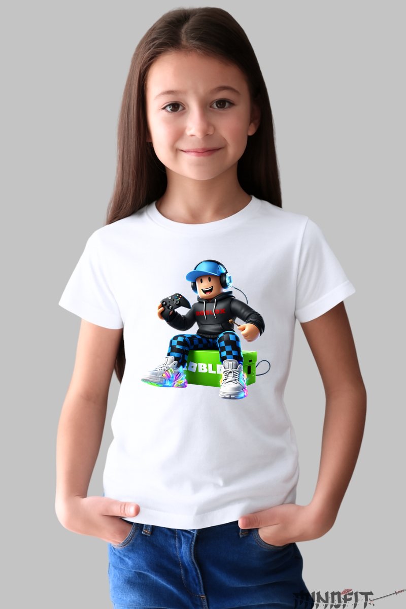Tricou Roblox Gamer Vibes - Jucator Epic fata alb