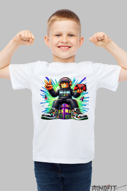 Tricou Roblox Gamers Unite - Model Controler Exploziv baiat alb