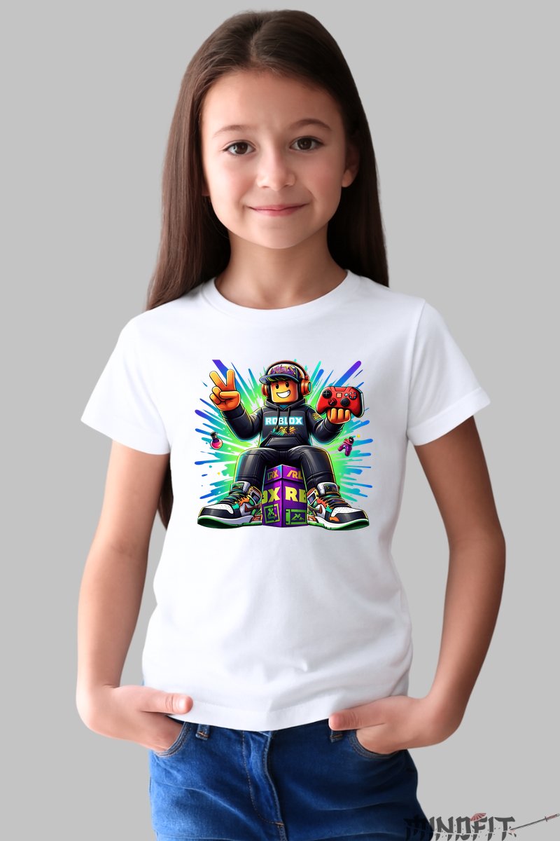 Tricou Roblox Gamers Unite - Model Controler Exploziv fata alb