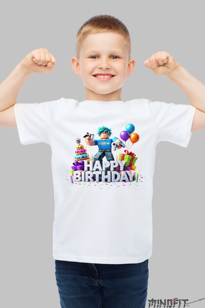 Tricou Roblox Happy Birthday - Editie Aniversara baiat alb