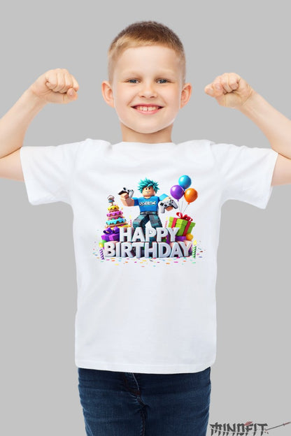 Tricou Roblox Happy Birthday - Editie Aniversara baiat alb