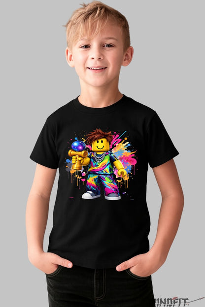 Tricou Roblox Kendama - Arta Vibranta Galactic baiat negru