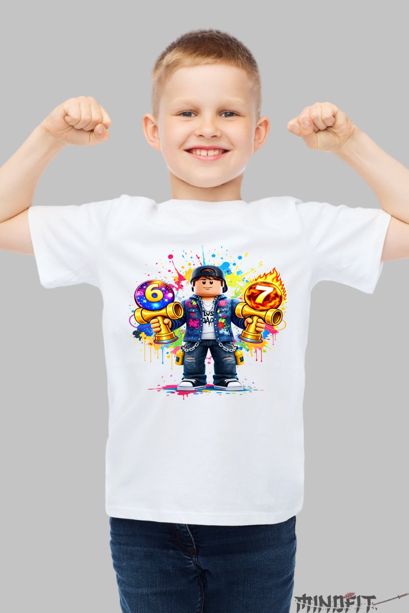 Tricou Roblox Kendama - Design Exploziv baiat alb