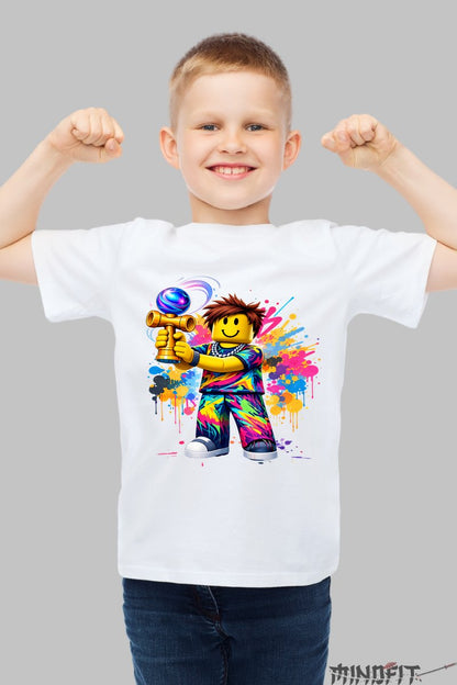 Tricou Roblox Kendama - Eroul Culorilor baiat alb