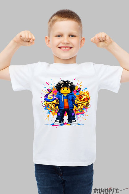 Tricou Roblox Kendama - Explozie de Culoare baiat alb