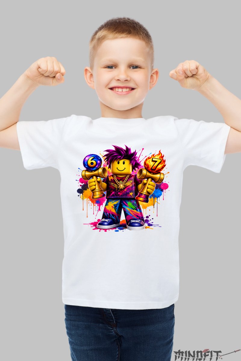 Tricou Roblox Kendama - Explozie de Culori baiat alb