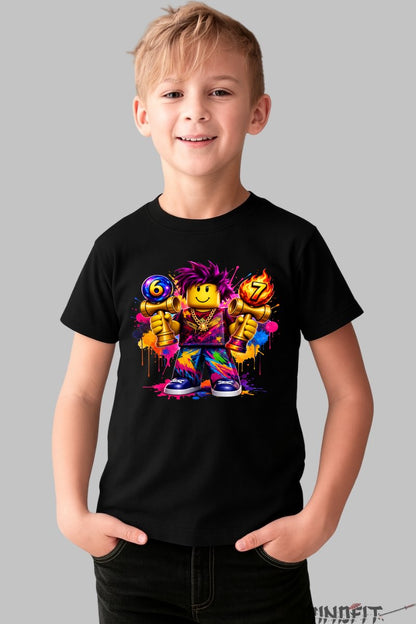 Tricou Roblox Kendama - Explozie de Culori baiat negru