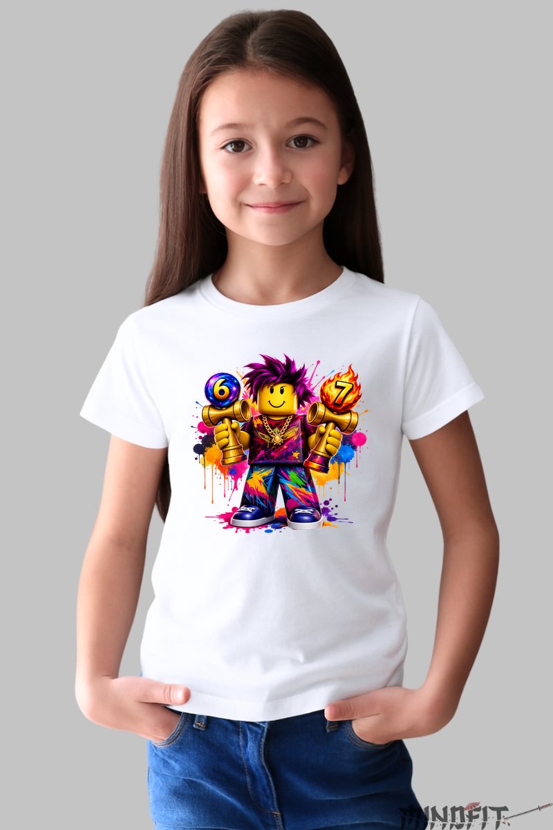 Tricou Roblox Kendama - Explozie de Culori fata alb
