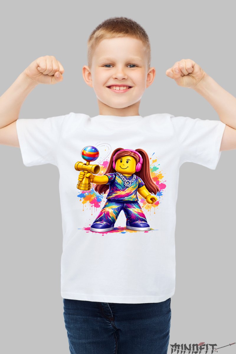 Tricou Roblox Kendama - Minifigurina cu Arme Stelare baiat alb