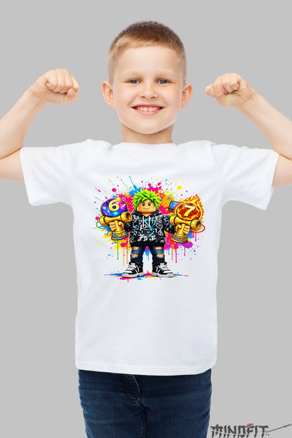 Tricou Roblox Kendama - Model Energie Colorata baiat alb