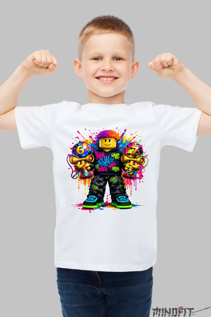 Tricou Roblox Kendama - Model Valuri Electrice baiat alb