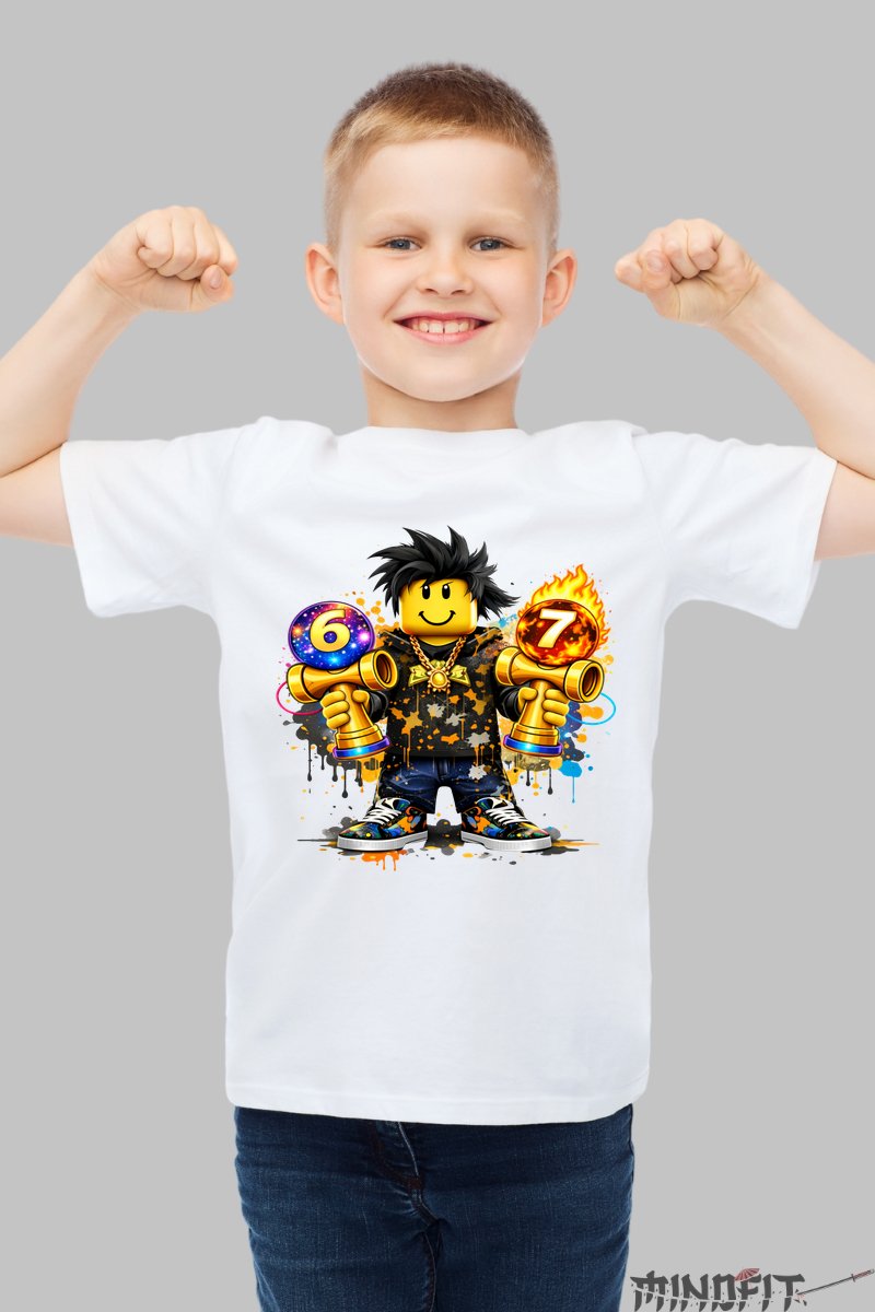 Tricou Roblox Kendama - Model Valuri Electrice baiat alb