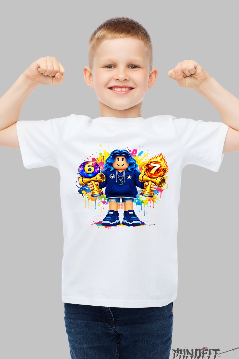 Tricou Roblox Kendama - Model Valuri Electrice baiat alb