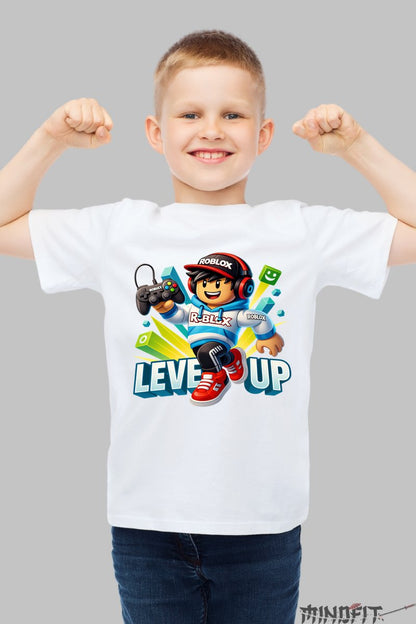 Tricou Roblox Master Gamer - Design Level Up baiat alb
