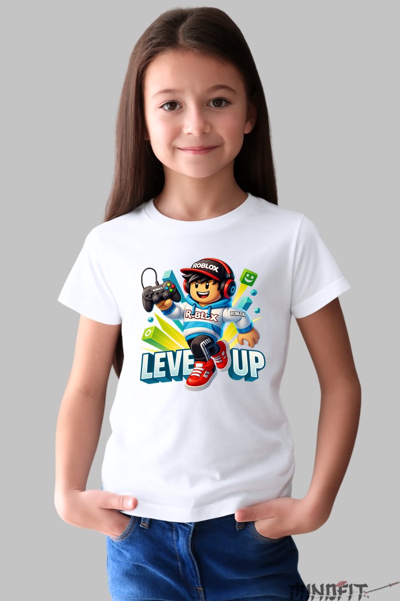 Tricou Roblox Master Gamer - Design Level Up fata alb