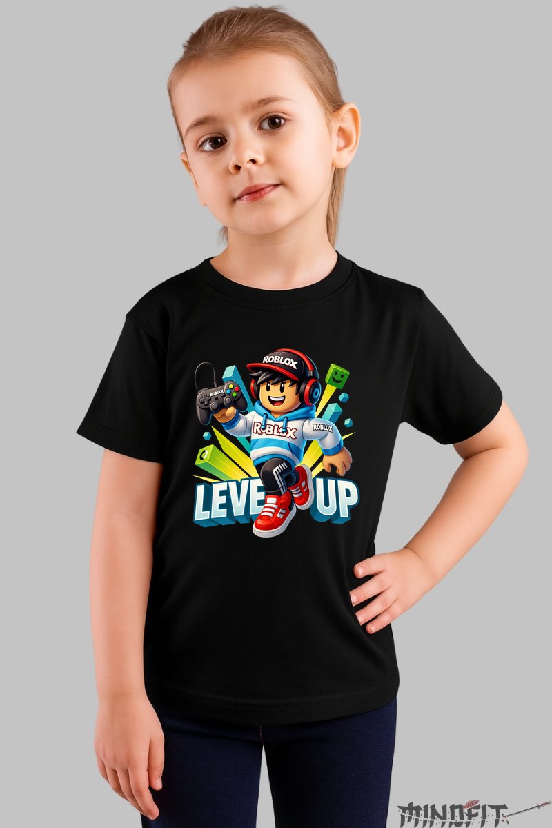 Tricou Roblox Master Gamer - Design Level Up fata negru
