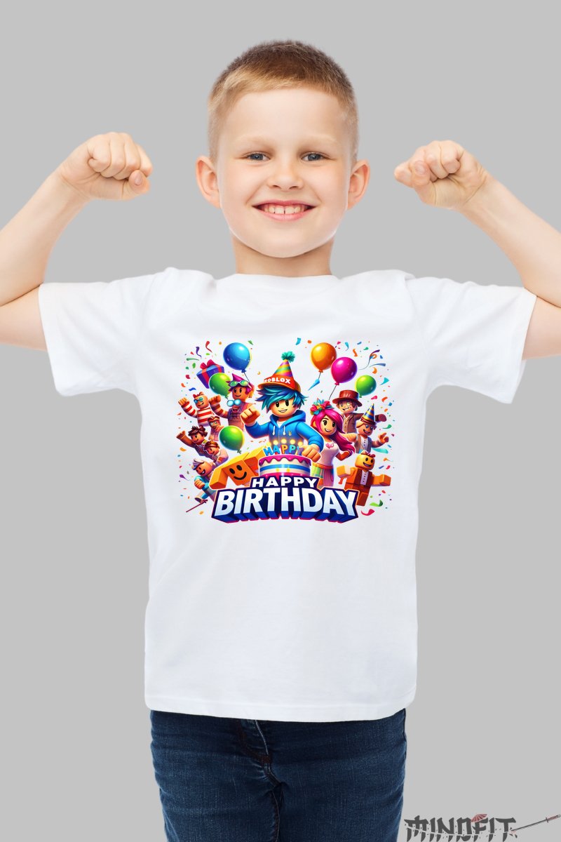 Tricou Roblox Sarbatoare - Design Explozie De Culori baiat alb
