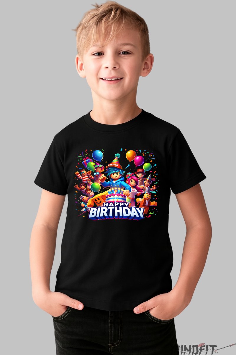 Tricou Roblox Sarbatoare - Design Explozie De Culori baiat negru