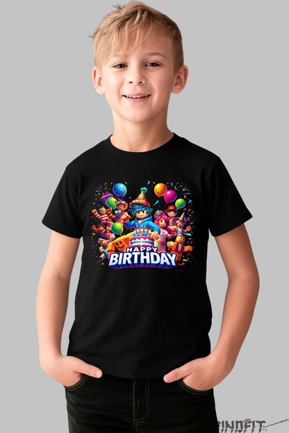 Tricou Roblox Sarbatoare - Design Explozie De Culori baiat negru