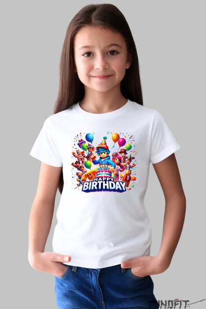 Tricou Roblox Sarbatoare - Design Explozie De Culori fata alb